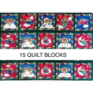 VINTAGE CHEATER QUILT BLOCKS CHRISTMAS BEAR ANGELS 15 BLOCKS 8x8"